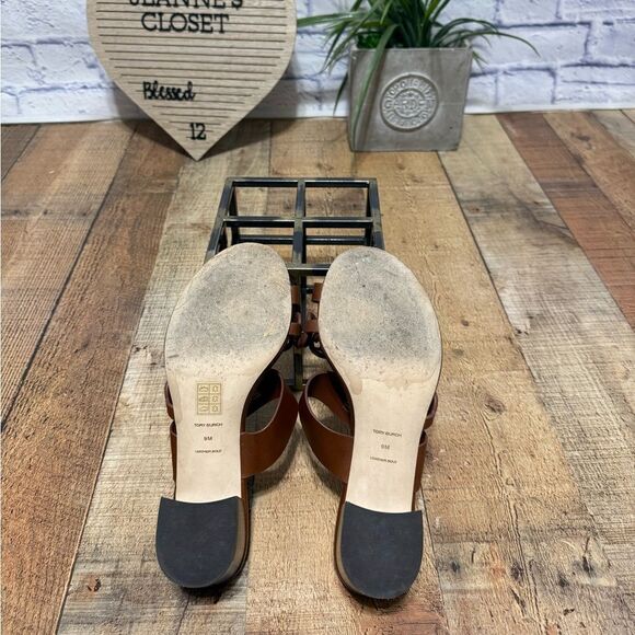 Tory Burch Tiny Miller Toe Ring High Block Sandals size 9 brown leather - Picture 6 of 12